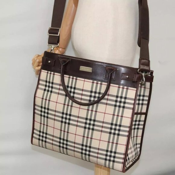 BURBERRY Nova Check Hand Bag Canvas 2way Beige Brown - Picture 1 of 16